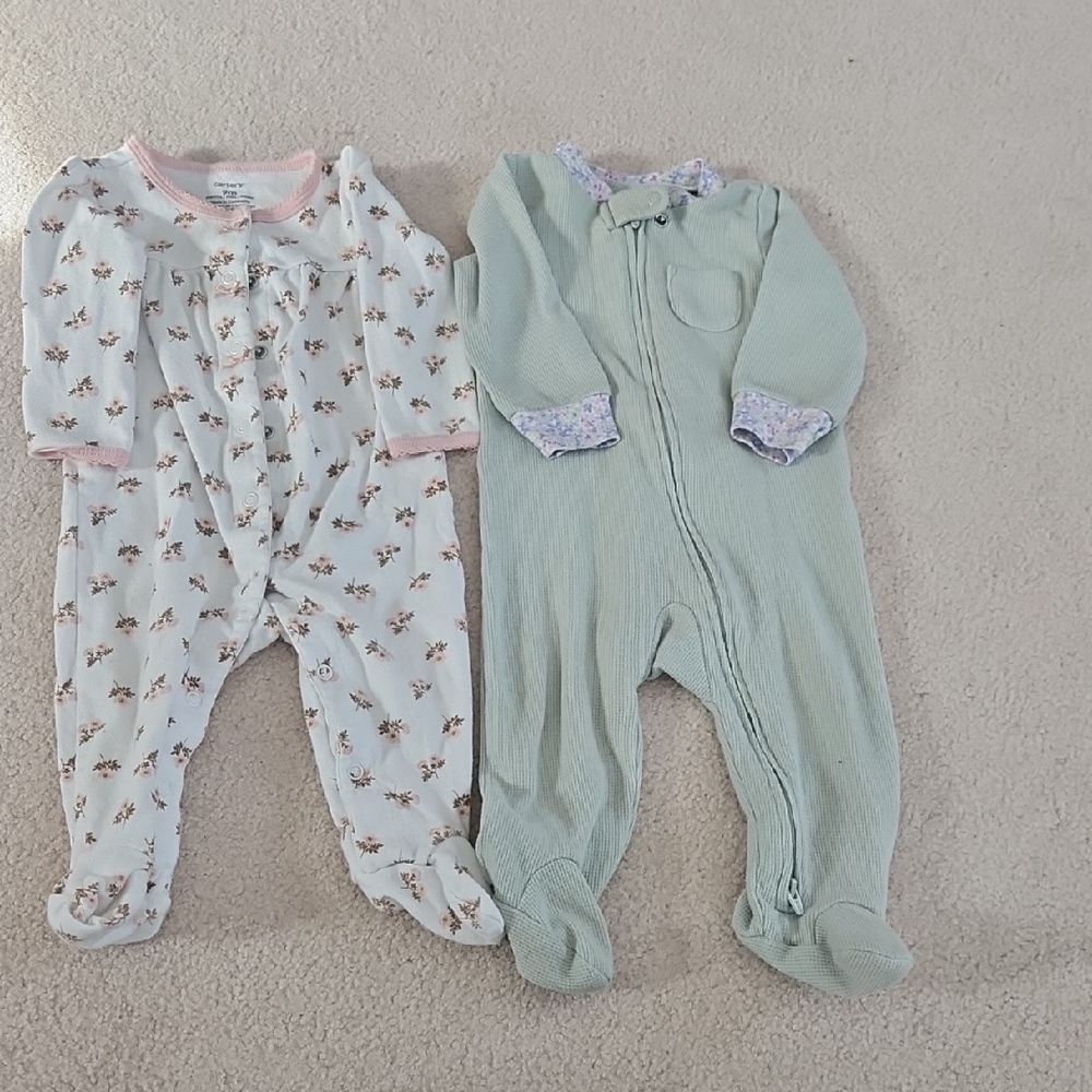 Carter's Pink Floral and Green Footies Set
